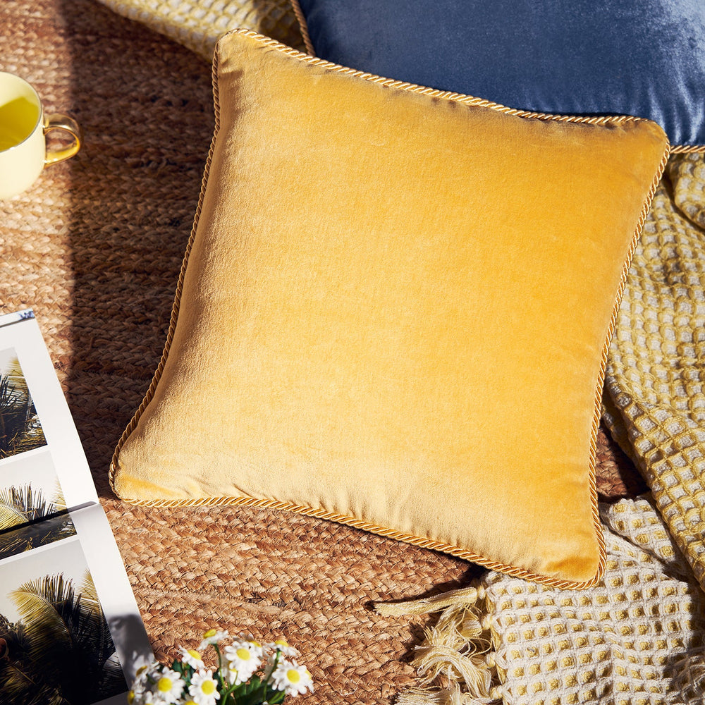 Yellow and Blue Reversible Velvet Square Cushion Cover
