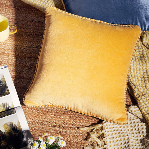 Yellow and Blue Reversible Velvet Square Cushion Cover