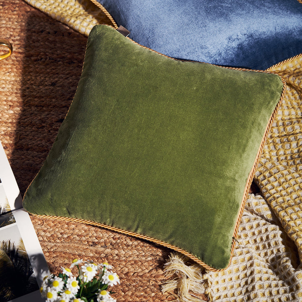 Blue and Green Reversible Velvet Sqaure Cushion Cover