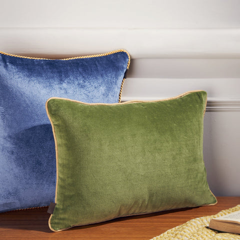 Blue and Green Reversible Velvet Rectangle Cushion Cover