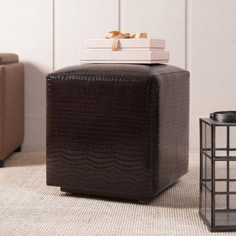 Brown Glossy Finish Faux Leather Pouffe