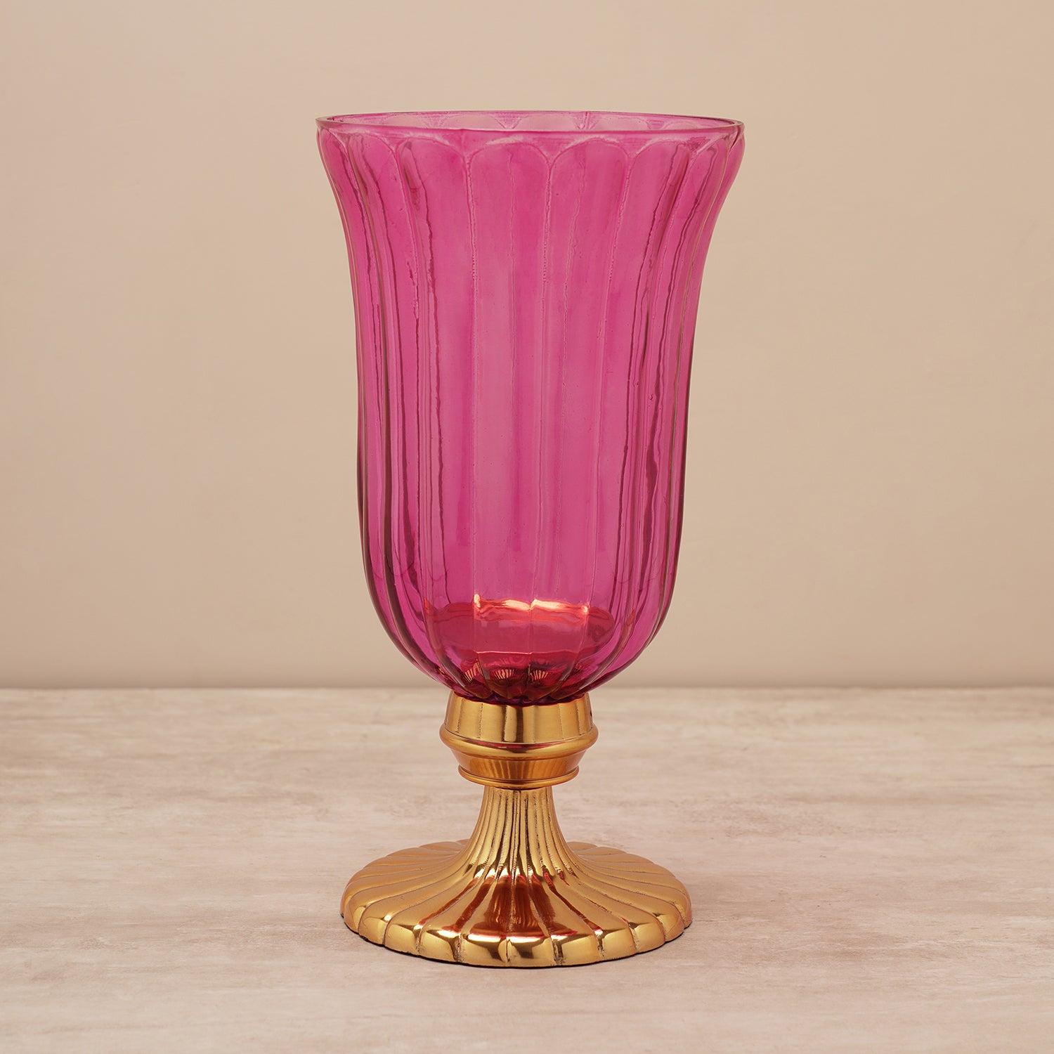 Shop Pink Ribbed Glass Hurricane with Stand - at Best Price Online in India