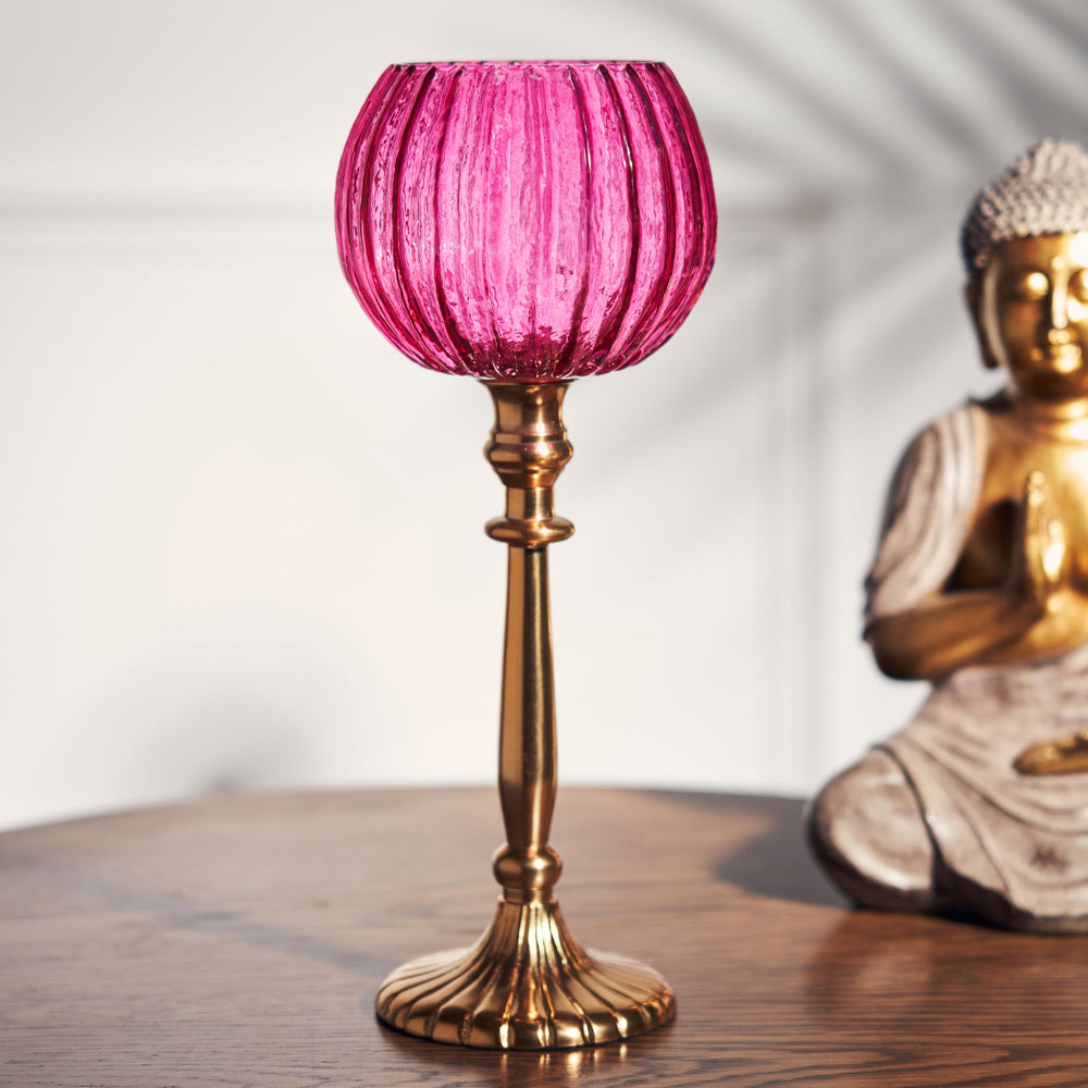 Pink Tall Ribbed Votive Holder with Stand