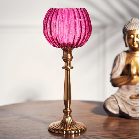 Pink Tall Ribbed Votive Holder with Stand