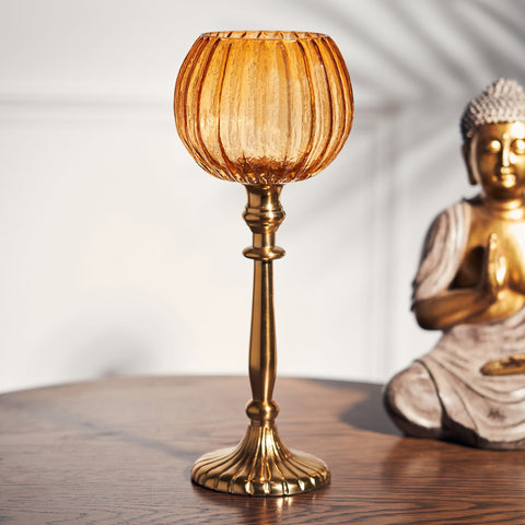 Orange Tall Ribbed Votive Holder with Stand