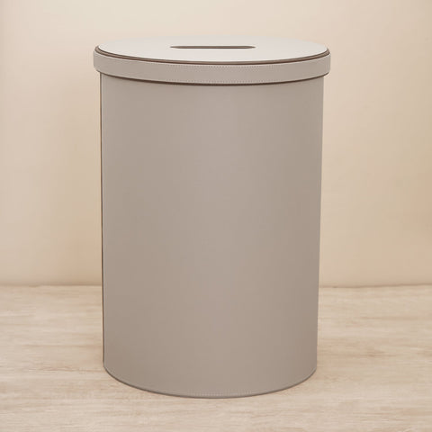 Beige Faux Leather Laundry Bin