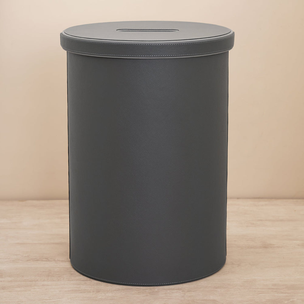 Black Faux Leather Laundry Bin