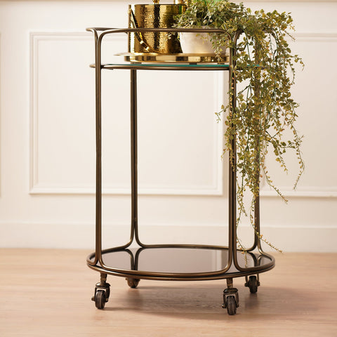 Gold Two Layered Oval Metal Bar Cart - Large