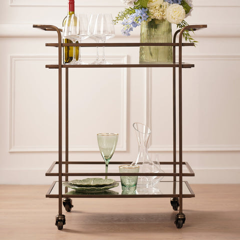 Gold Two Layered Rectangle Metal Bar Cart