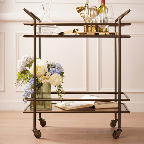 Gold Antique Finish Rectangle Metal Bar Cart
