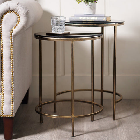 Set of 2 Gold And Black Round Nesting Side Tables