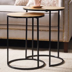 Set of 2 Golden Textured Top Round Nesting Side Tables