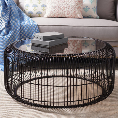Brown Antique Finish Cage Coffee Table
