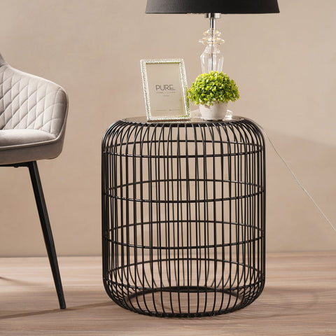 Brown Antique Finish Cage Tall Side Table