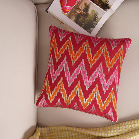 Red Geometric Embroidered Cushion Cover