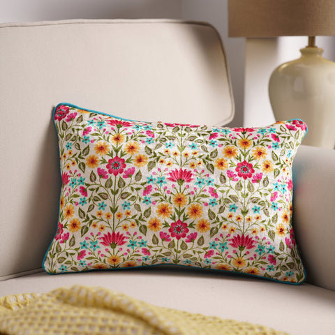 Blue Floral Print Cushion Cover