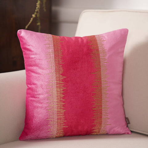 Pink and Red Zari Embroidered Cushion Cover