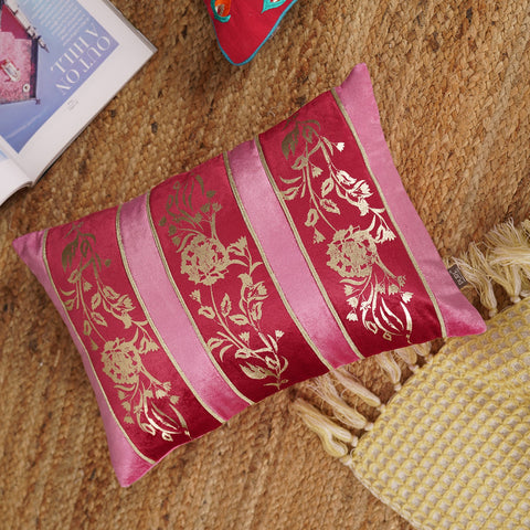 Red and Pink Floral Patch Work Cushion Cover