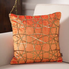 Orange Sequin Work Cushion Cover