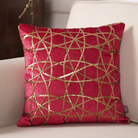 Red Sequin Work Cushion Cover