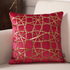 Red Sequin Work Cushion Cover