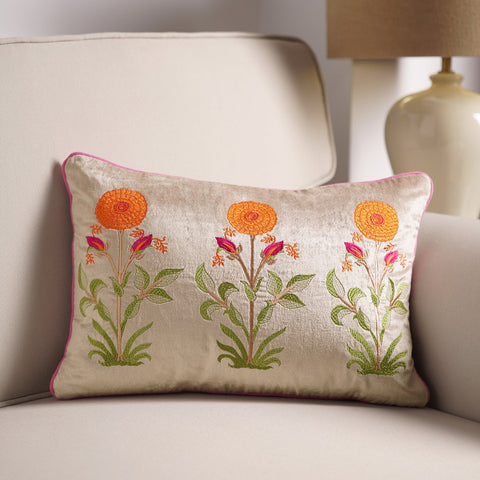 Grey Embroidered Cushion Cover with Piping