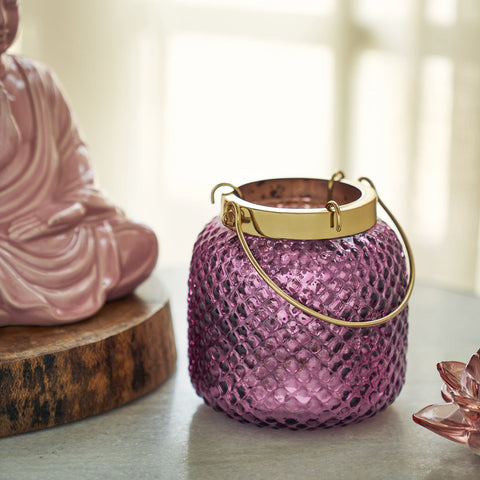 Pink Dotted Glass Tea Light Holder