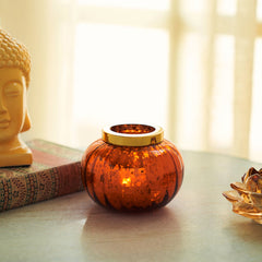 Orange Round Optic Glass Tea Light Holder
