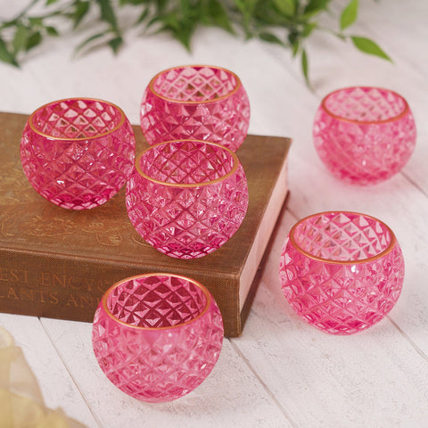 Set of 6 Pink Diamond Texture Glass Votives